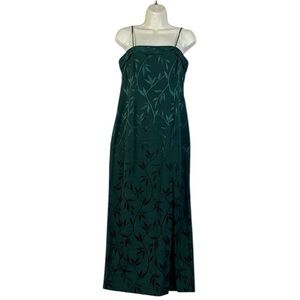 JR NITES 90s Black Spaghetti Strap Green Palm Full Length Dress size 4 Petite